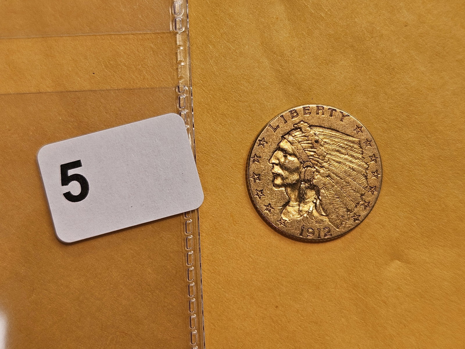 GOLD! Brilliant About Uncirculated 1912 Gold Indian Head $2.5 Dollars - 2