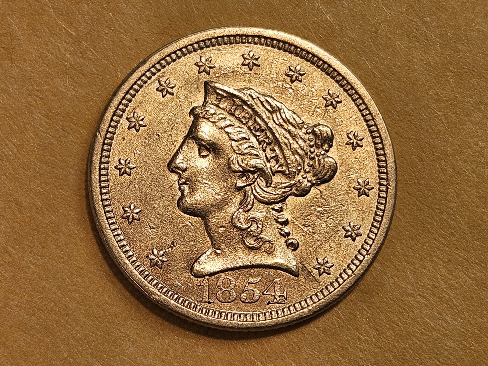 GOLD! Brilliant About Uncirculated plus 1854 Liberty Head Gold $2.5 Dollars (1 of 5)