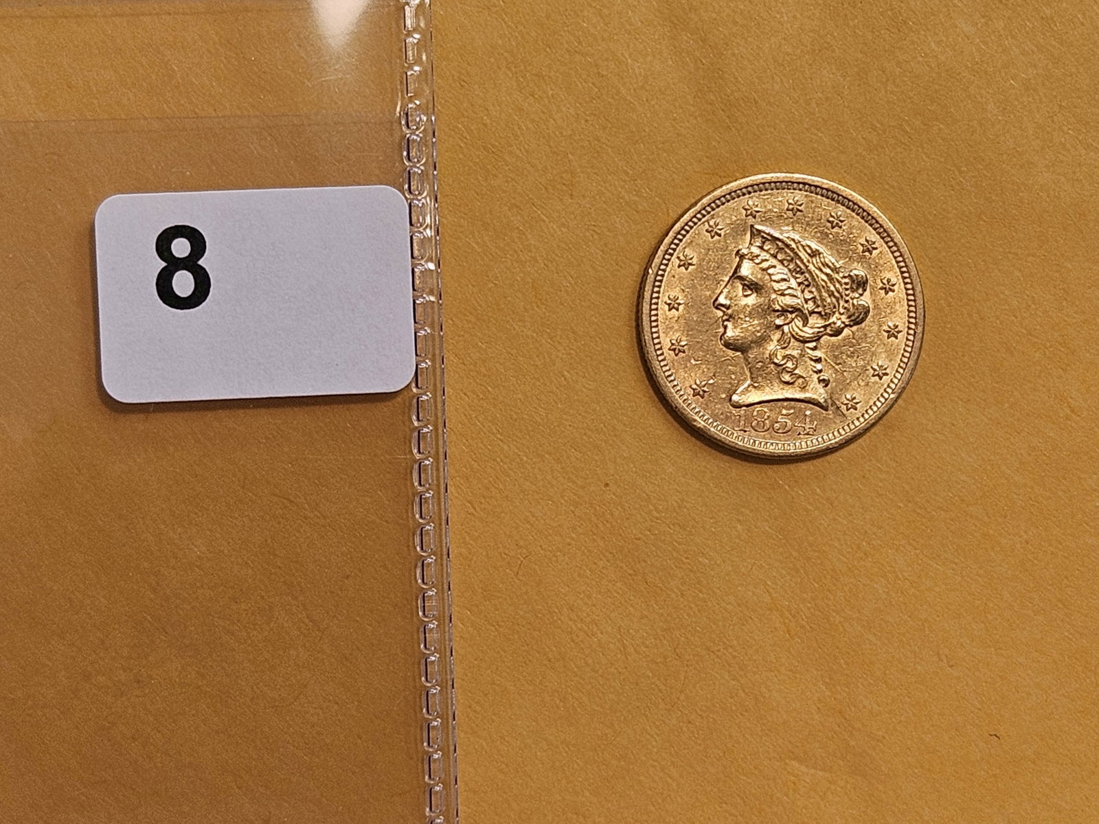 GOLD! Brilliant About Uncirculated plus 1854 Liberty Head Gold $2.5 Dollars - 2