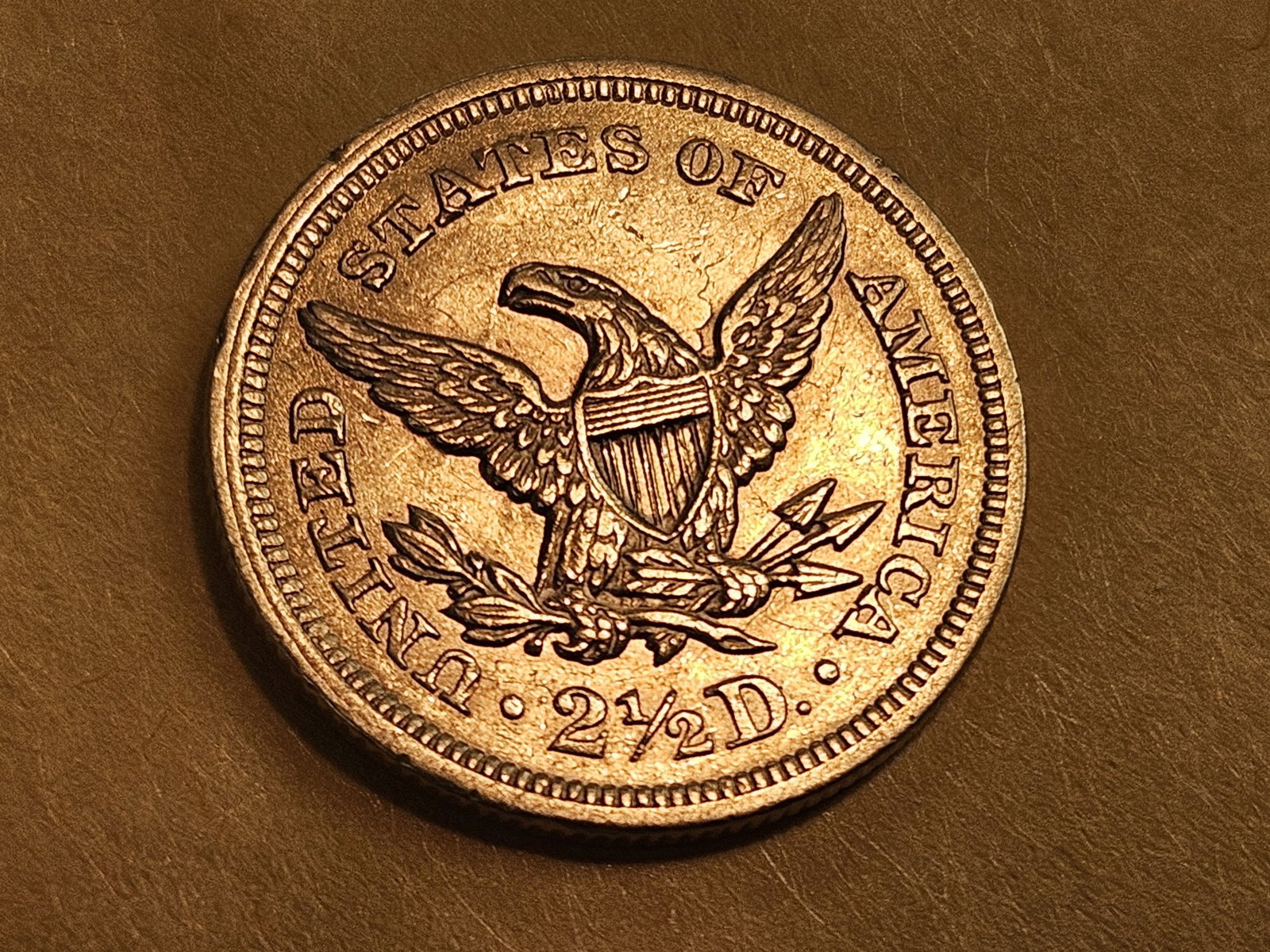 GOLD! Brilliant About Uncirculated plus 1854 Liberty Head Gold $2.5 Dollars - 4