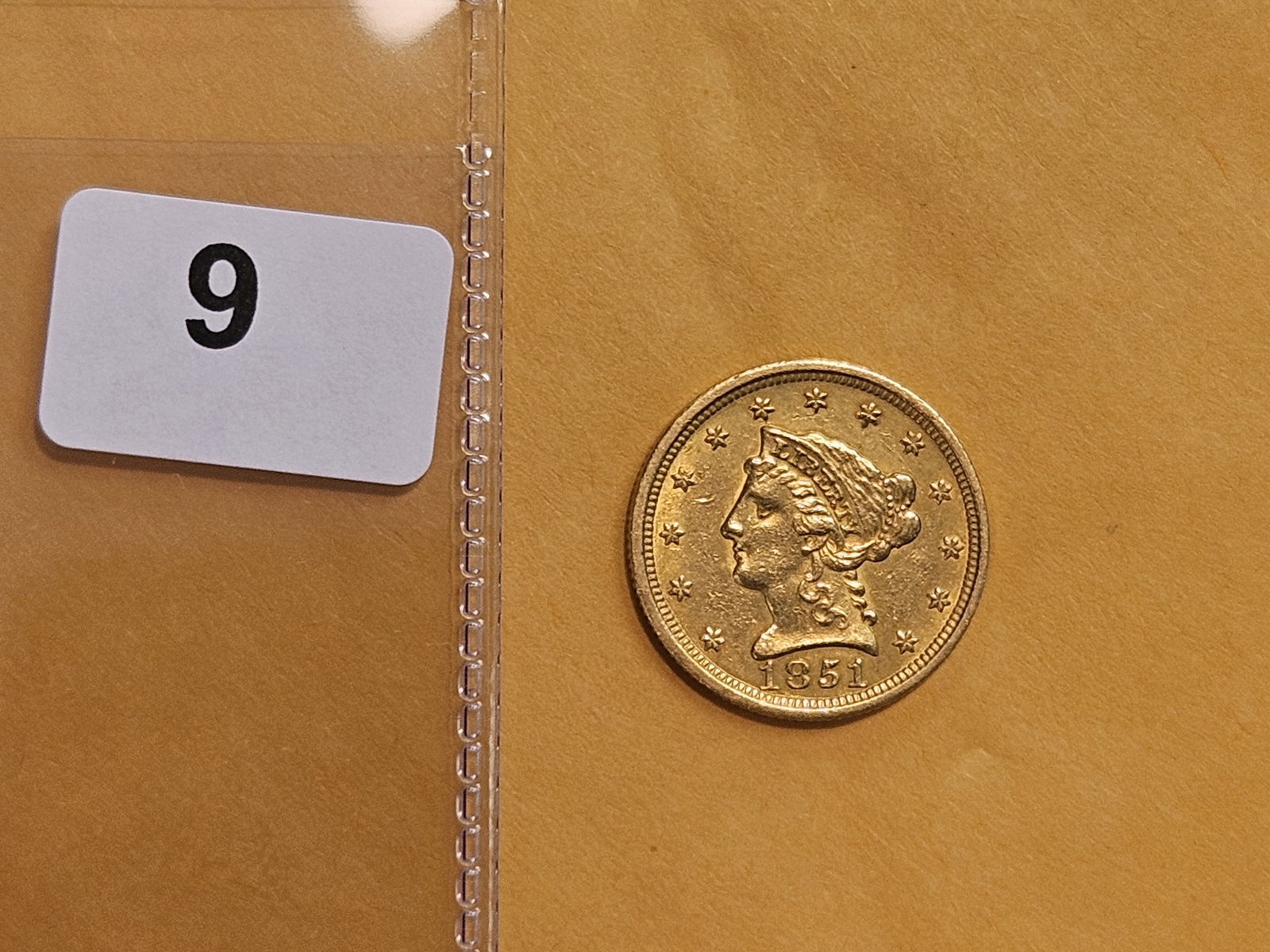 GOLD! Brilliant About Uncirculated 1851 Liberty Head Gold $2.5 Dollars - 2