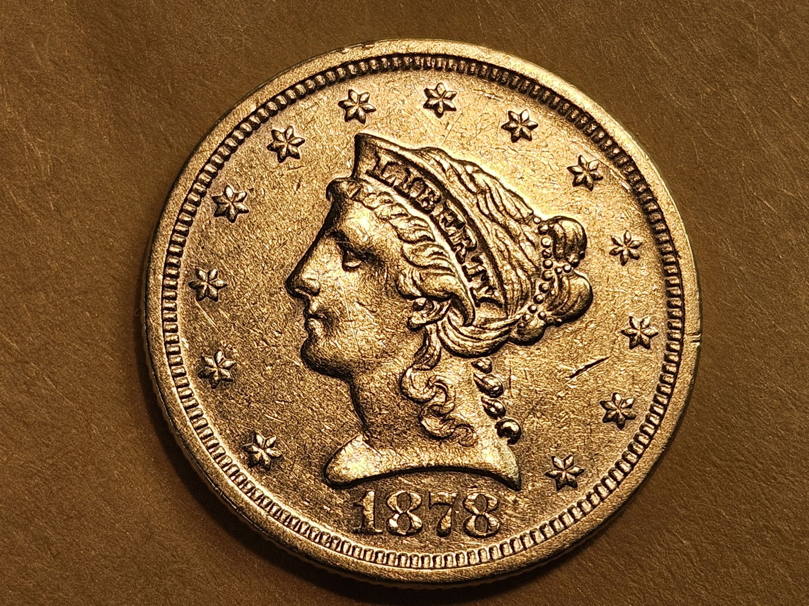 GOLD! Brilliant About Uncirculated Plus 1878-S Liberty Head Gold $2.5 Dollars: Quarter Eagle. Shares a birthday with the First year issue Morgan Dollar!