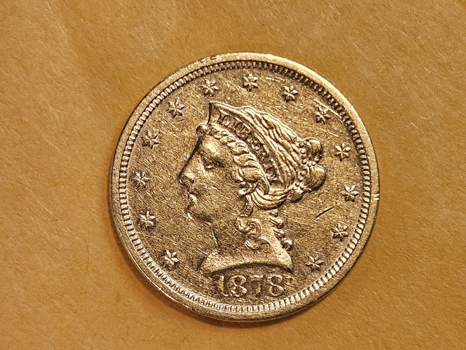 GOLD! Brilliant About Uncirculated Plus 1878-S Liberty Head Gold $2.5 Dollars - 3