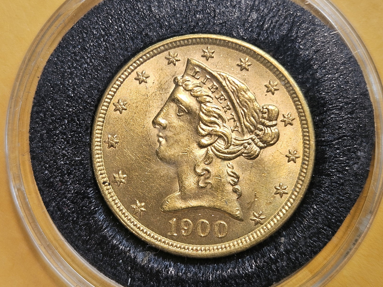 GOLD! Brilliant Uncirculated Plus 1900 Liberty Head Gold Five Dollars: Beautiful Half-Eagle