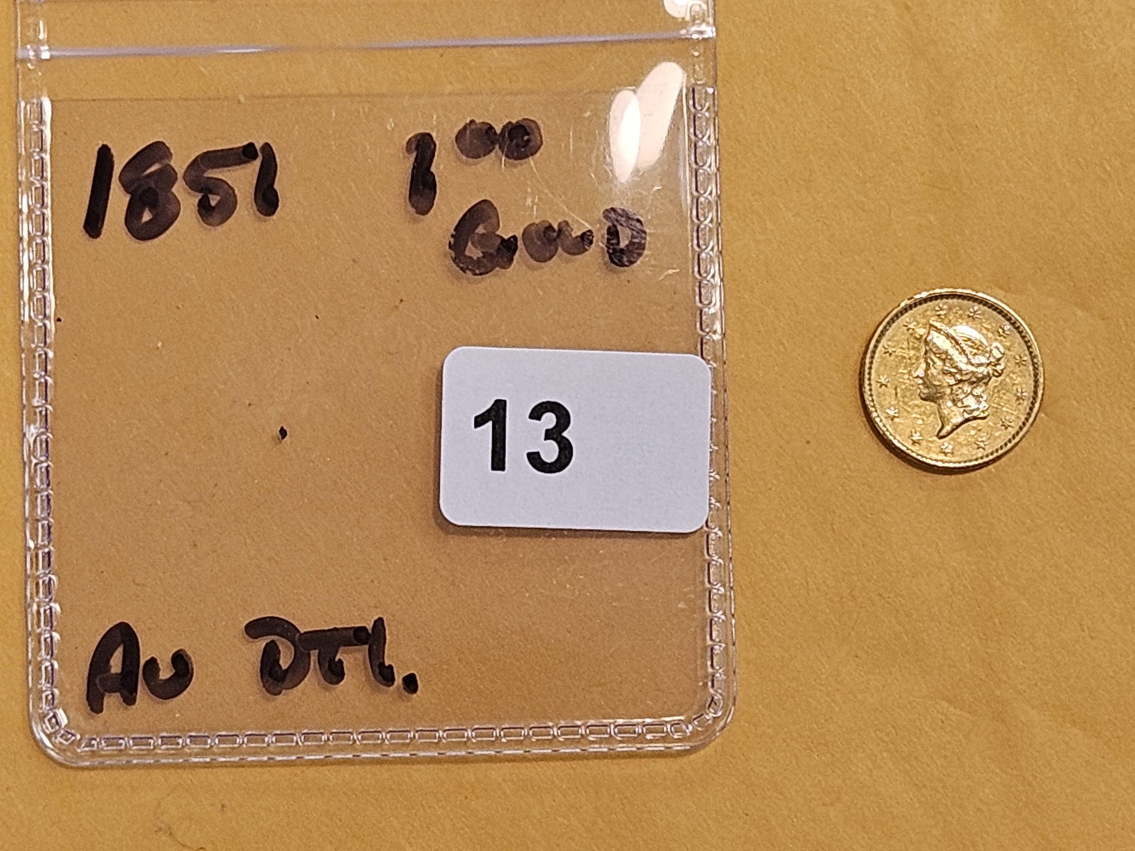GOLD! Brilliant About Uncirculated plus - details 1851 Gold Dollar - 2