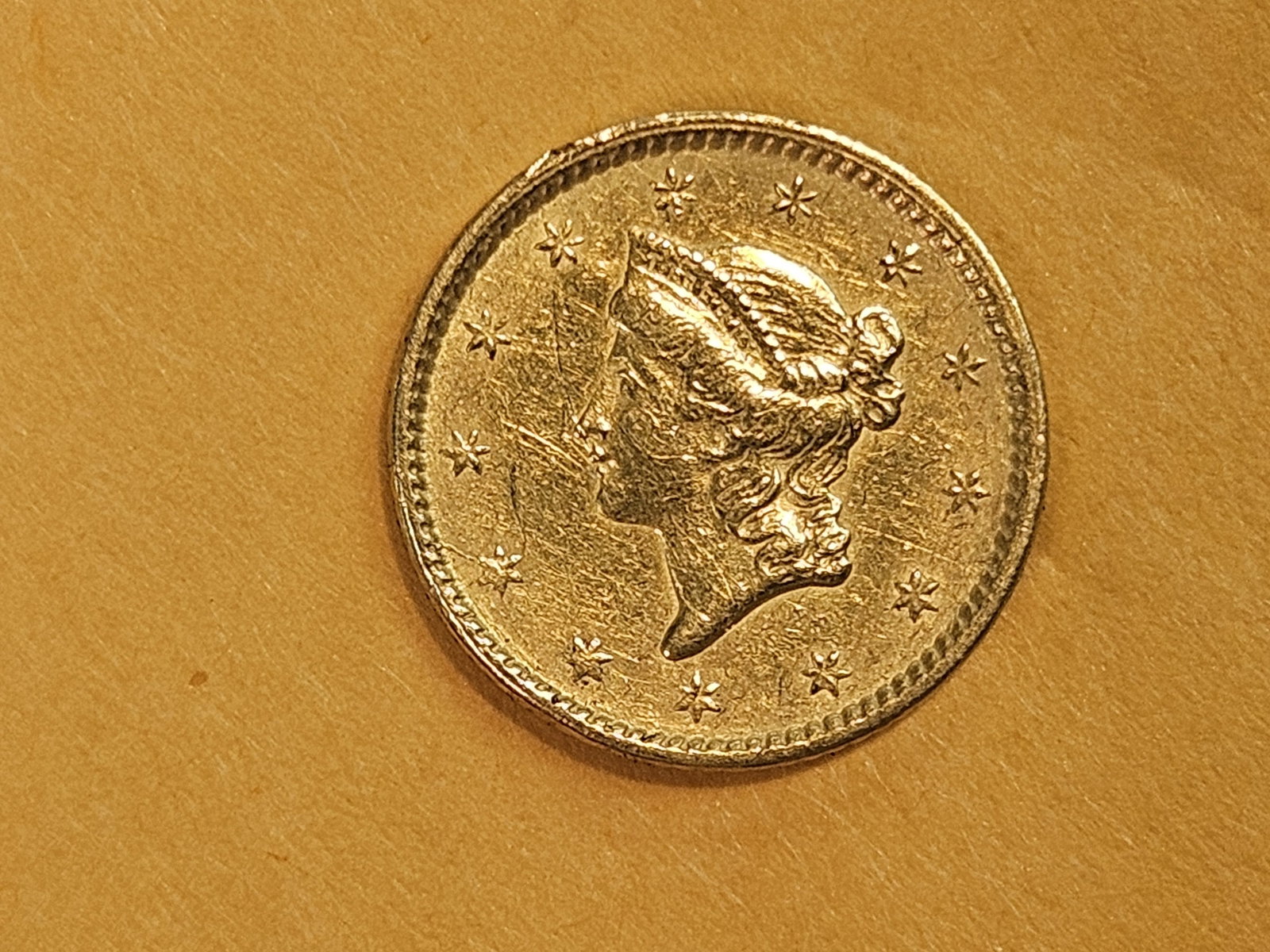 GOLD! Brilliant About Uncirculated plus - details 1851 Gold Dollar - 3