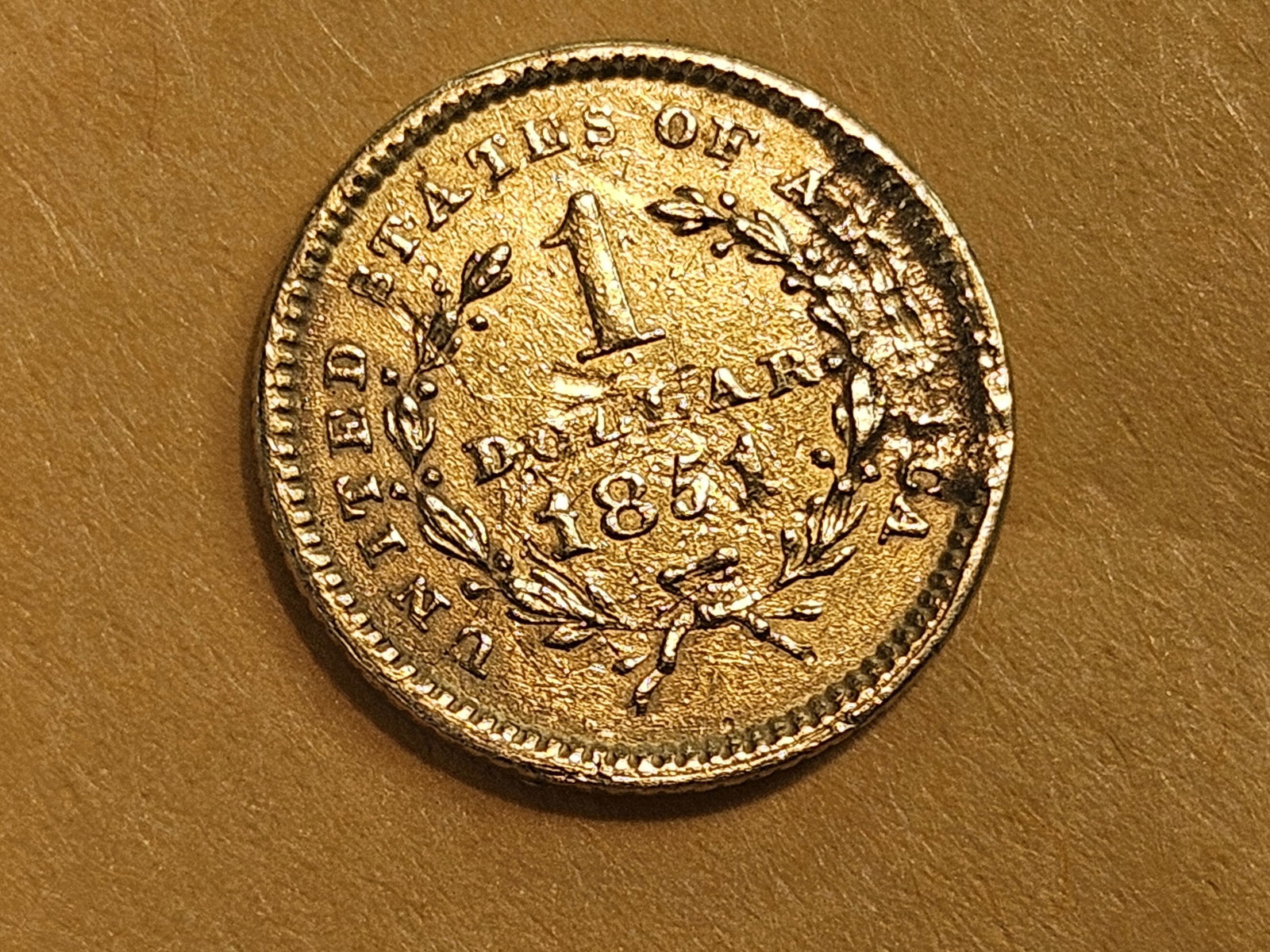 GOLD! Brilliant About Uncirculated plus - details 1851 Gold Dollar - 4