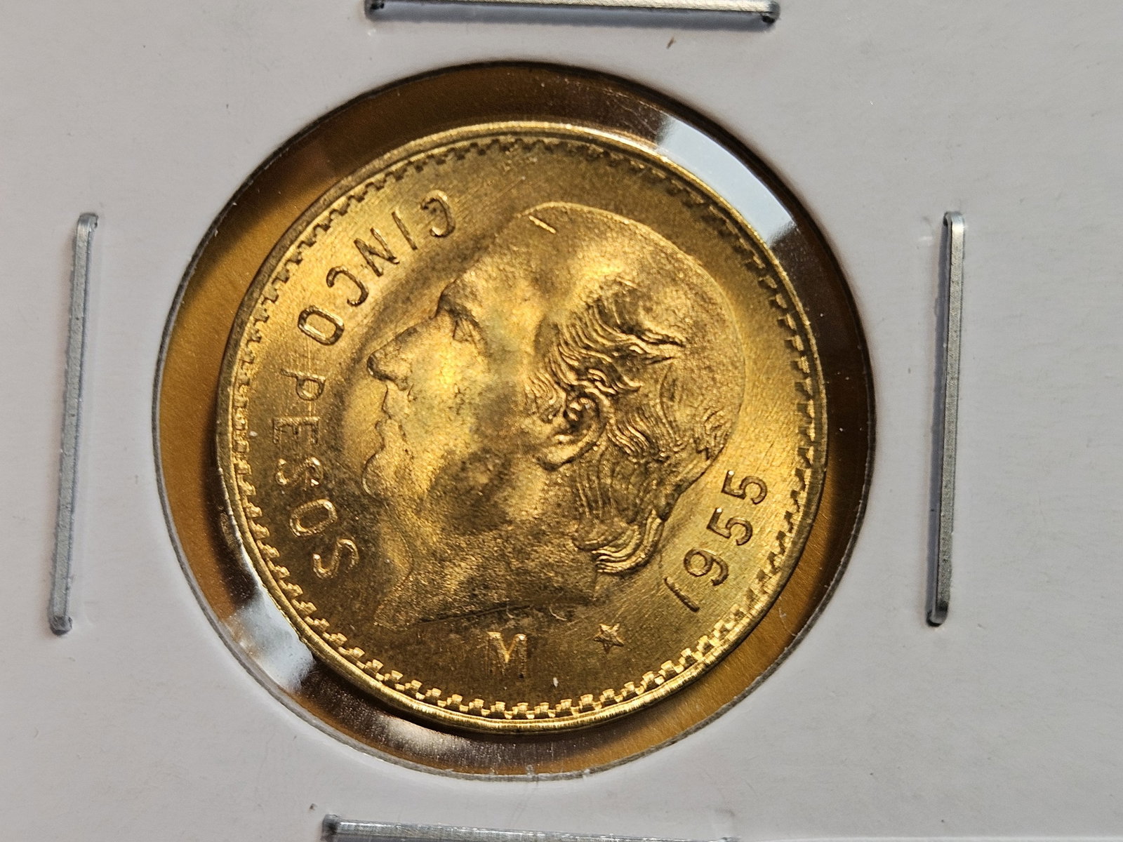 GOLD! GEM Brilliant Uncirculated 1955 Mexico Gold 5 pesos: KM 464