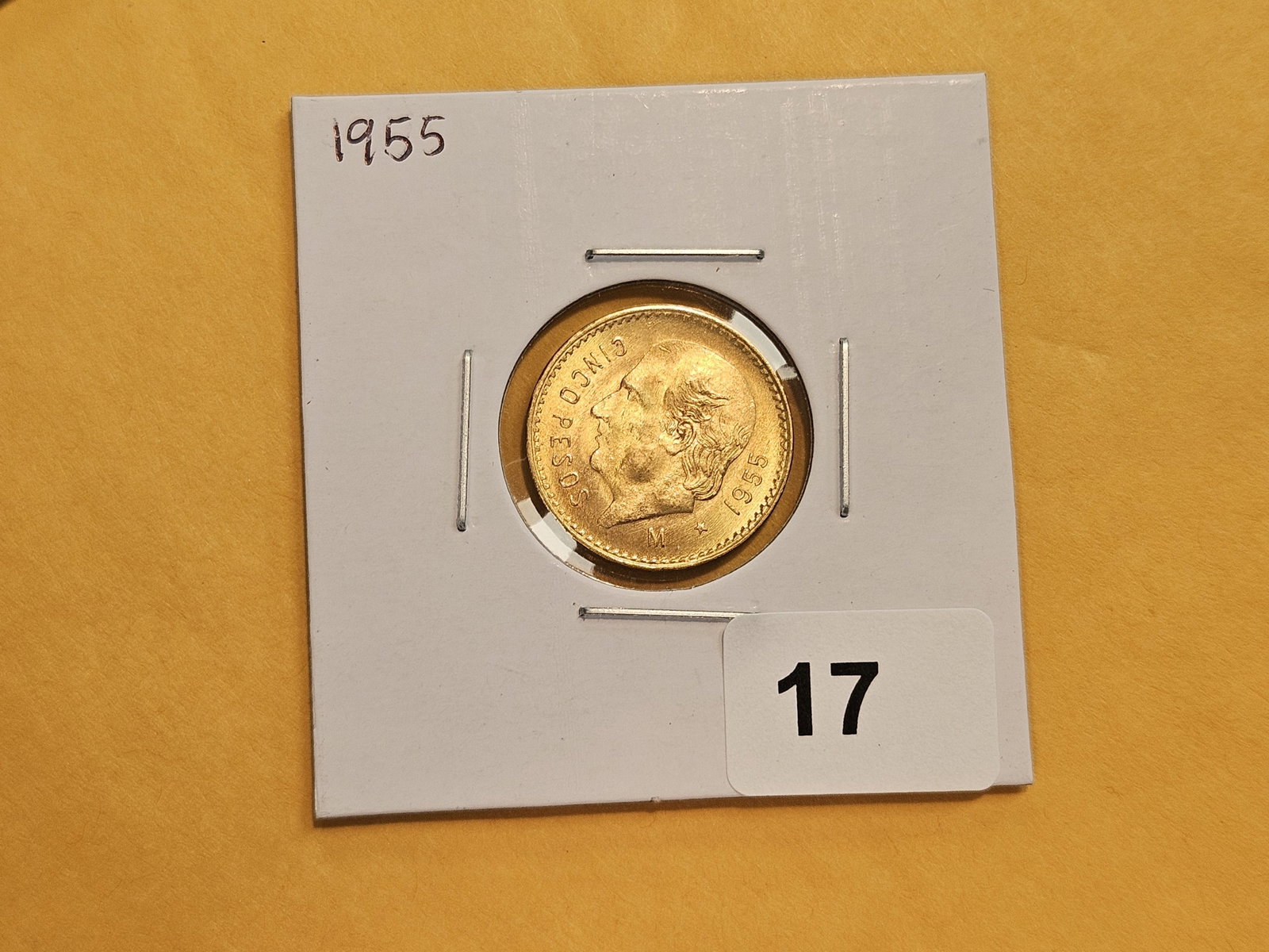 GOLD! GEM Brilliant Uncirculated 1955 Mexico Gold 5 pesos - 2