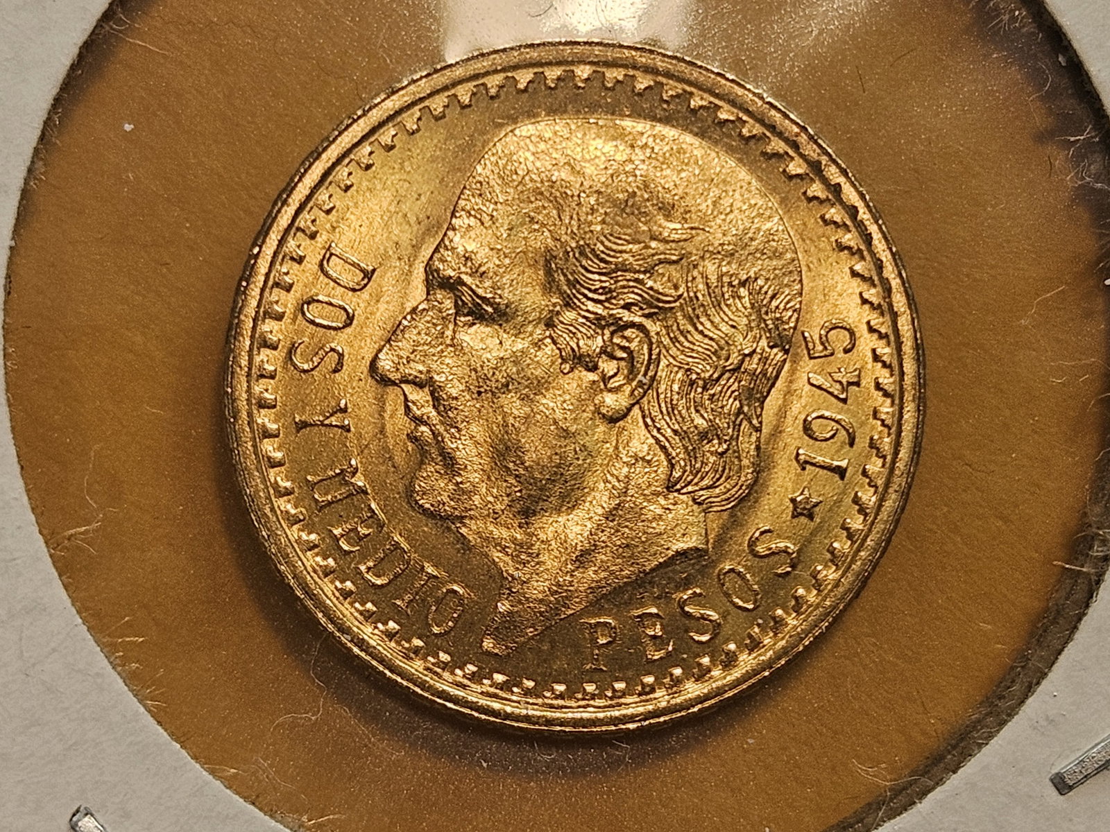 GOLD! GEM Brilliant Uncirculated 1945 Mexico Gold 2.5 pesos: KM 463