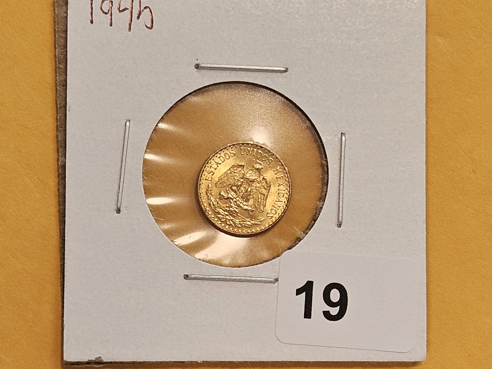 GOLD! GEM Brilliant Uncirculated 1945 Mexico Gold 2 pesos: KM 461