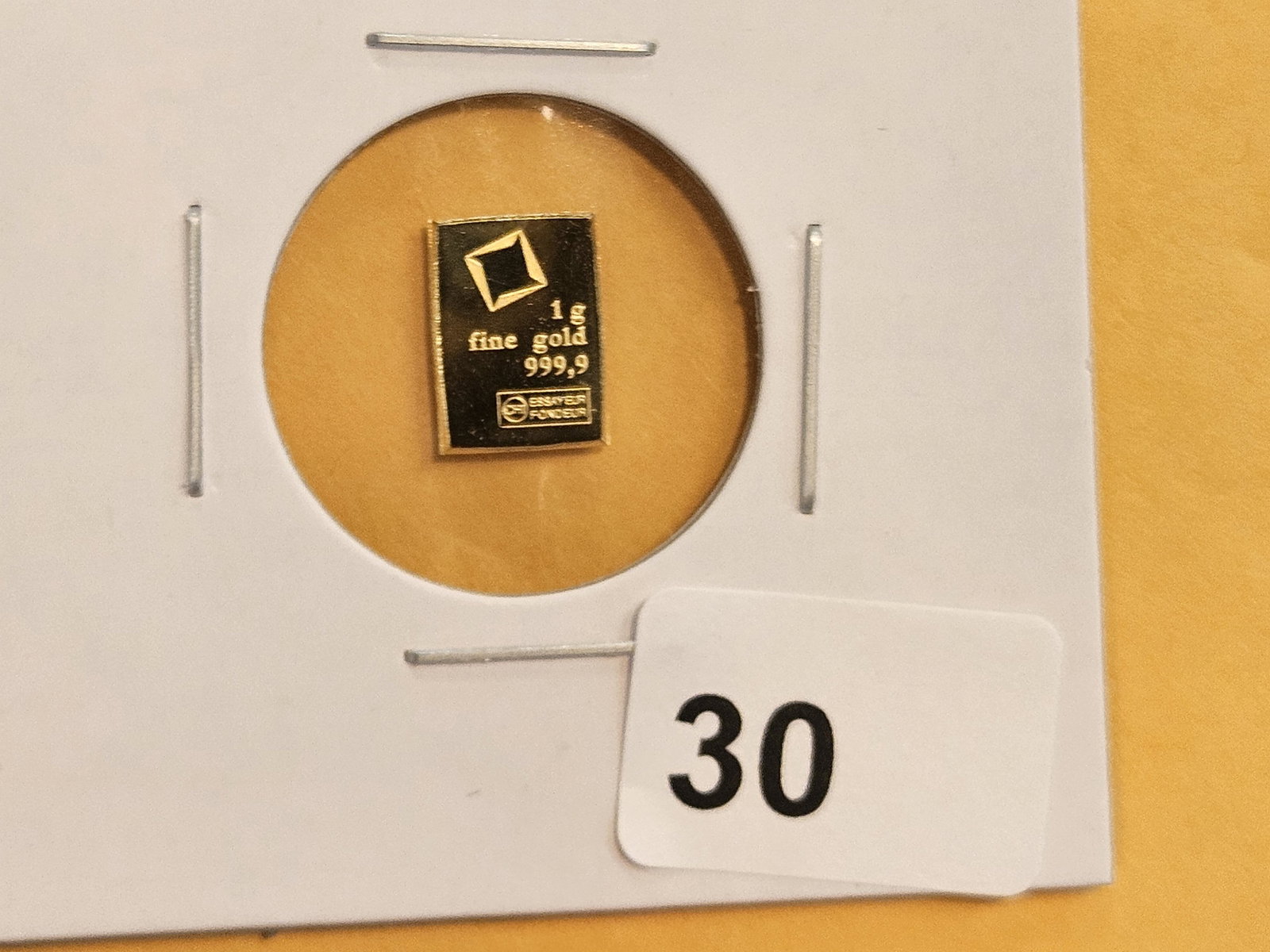 GOLD! Valcambi Suisse One Gram .9999 fine gold bar: From a Valacambi Combi-bar