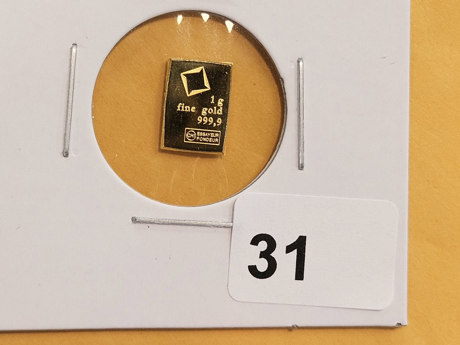 GOLD! Valcambi Suisse One Gram .9999 fine gold bar: From a Valacambi Combi-bar