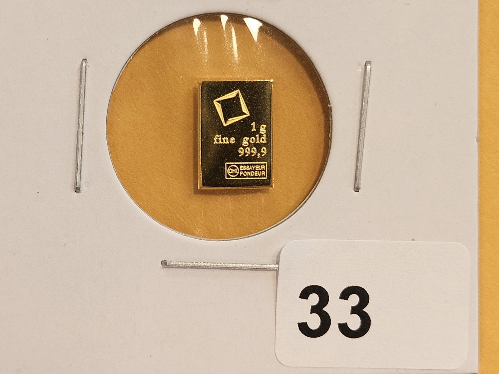 GOLD! Valcambi Suisse One Gram .9999 fine gold bar: From a Valacambi Combi-bar