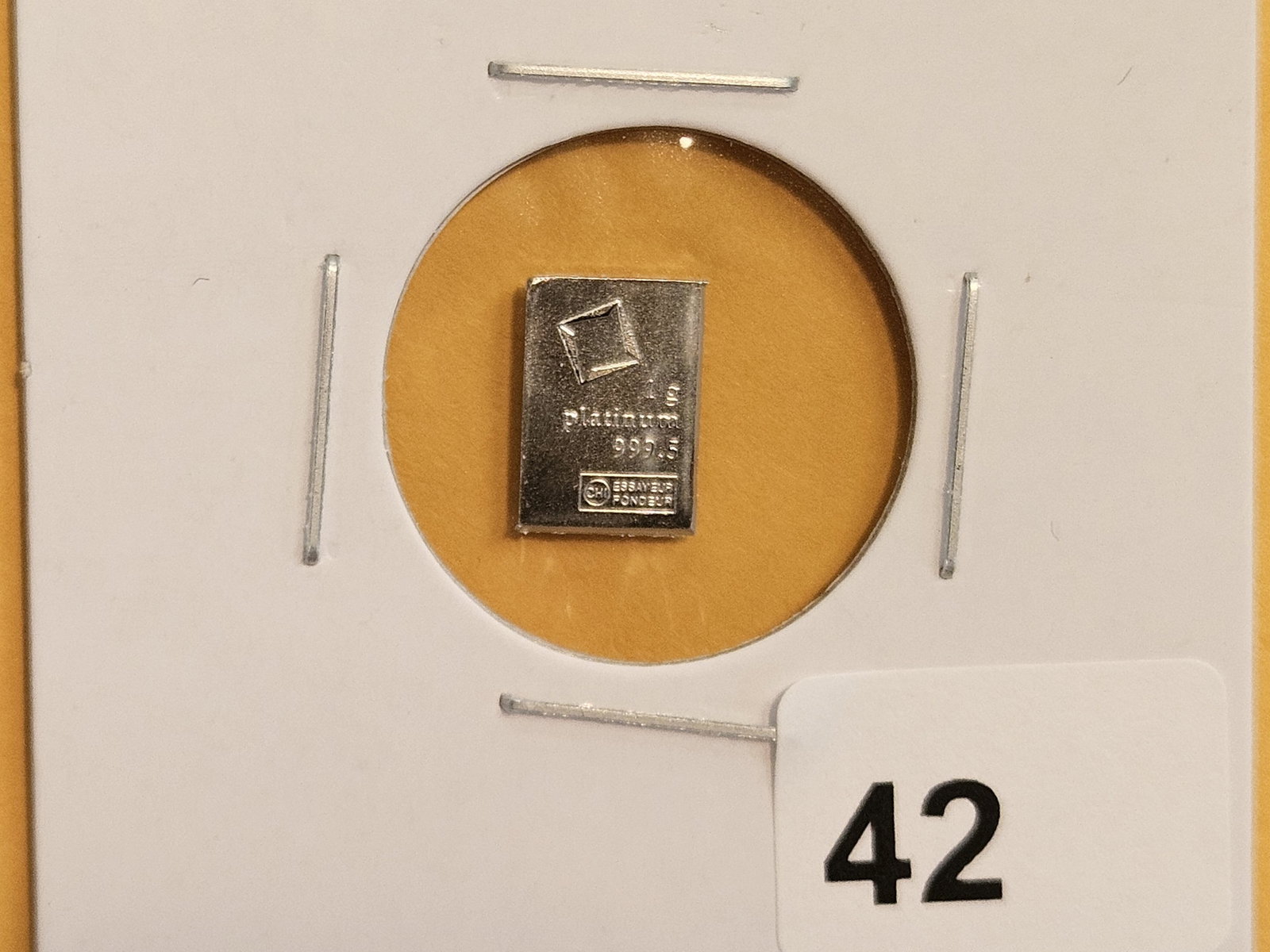 PLATINUM! Valcambi Suisse One Gram .9995 fine Platinum Bar: From a Valacambi Combi-bar
