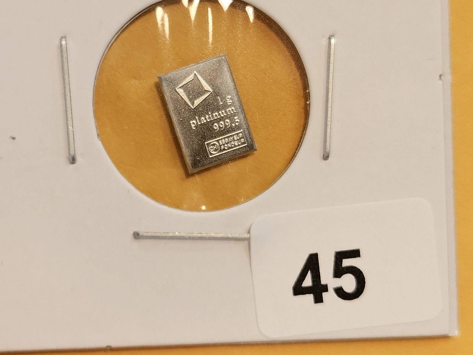 PLATINUM! Valcambi Suisse One Gram .9995 fine Platinum Bar: From a Valacambi Combi-bar