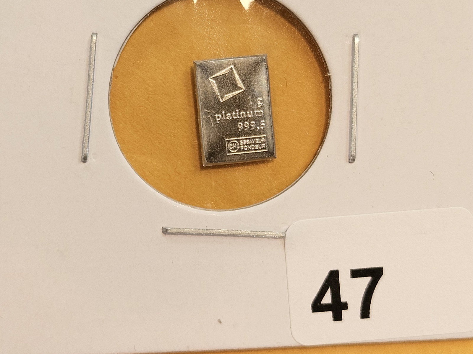 PLATINUM! Valcambi Suisse One Gram .9995 fine Platinum Bar: From a Valacambi Combi-bar
