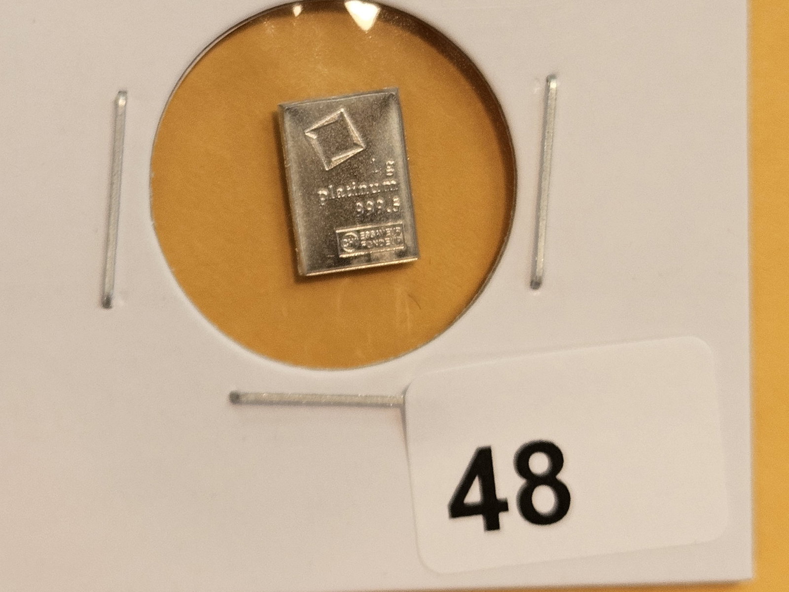 PLATINUM! Valcambi Suisse One Gram .9995 fine Platinum Bar: From a Valacambi Combi-bar