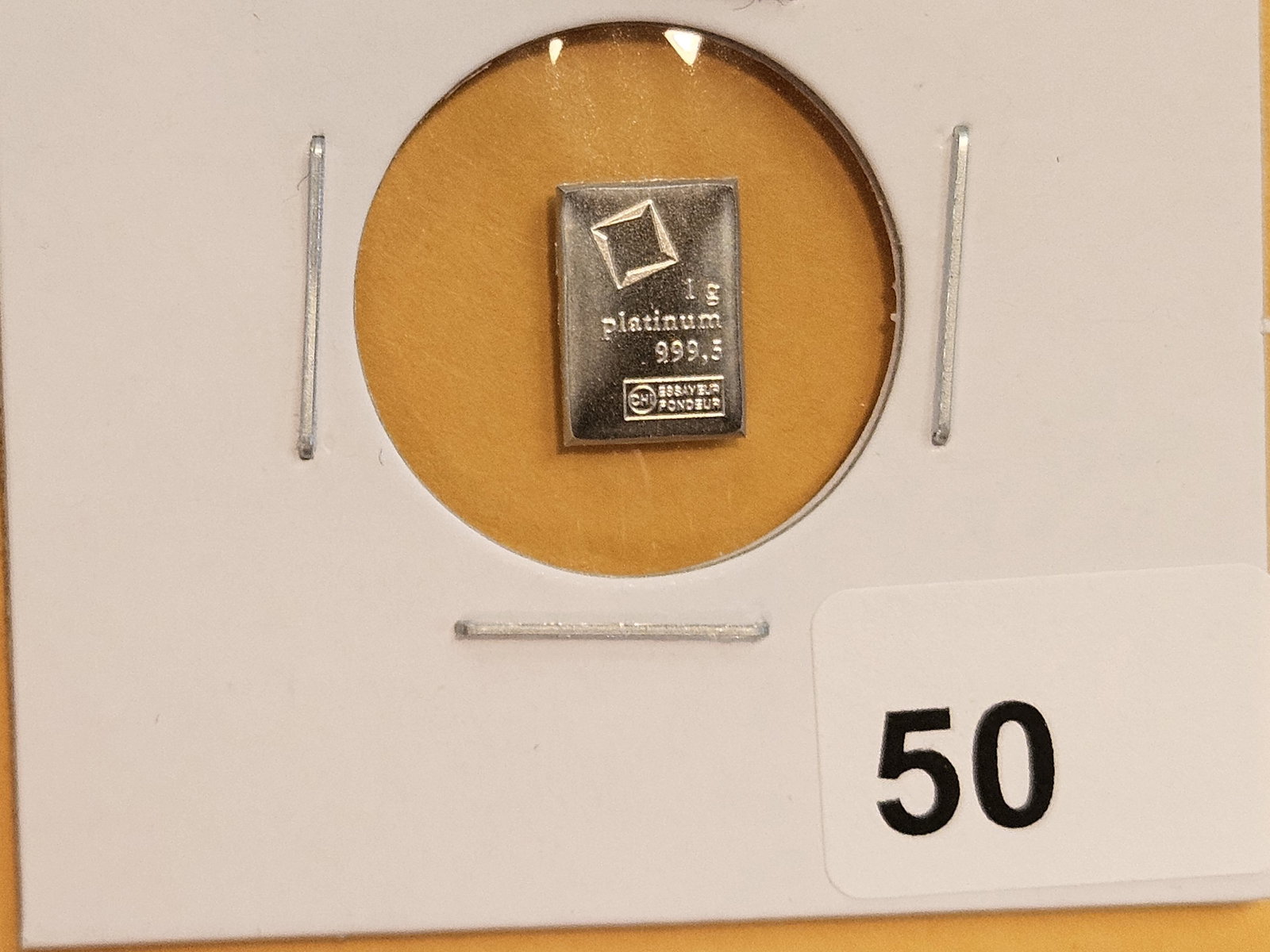 PLATINUM! Valcambi Suisse One Gram .9995 fine Platinum Bar: From a Valacambi Combi-bar