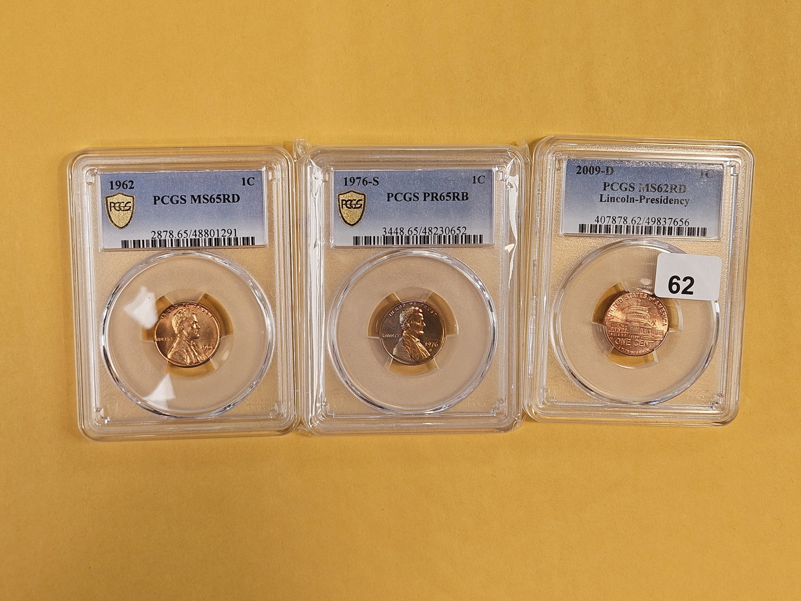 Three PCGS-graded Blazin red Lincoln Cents: 1962, 1976-S and 2009-D