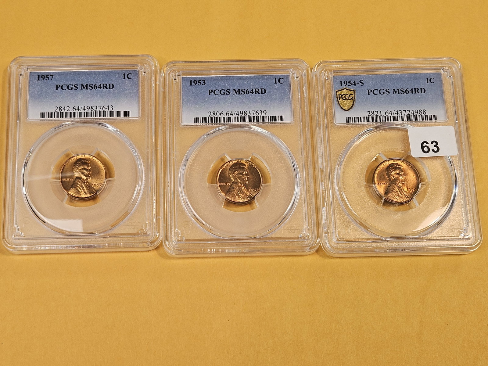 Three PCGS-graded Blazin red Lincoln Wheat Cents - 2