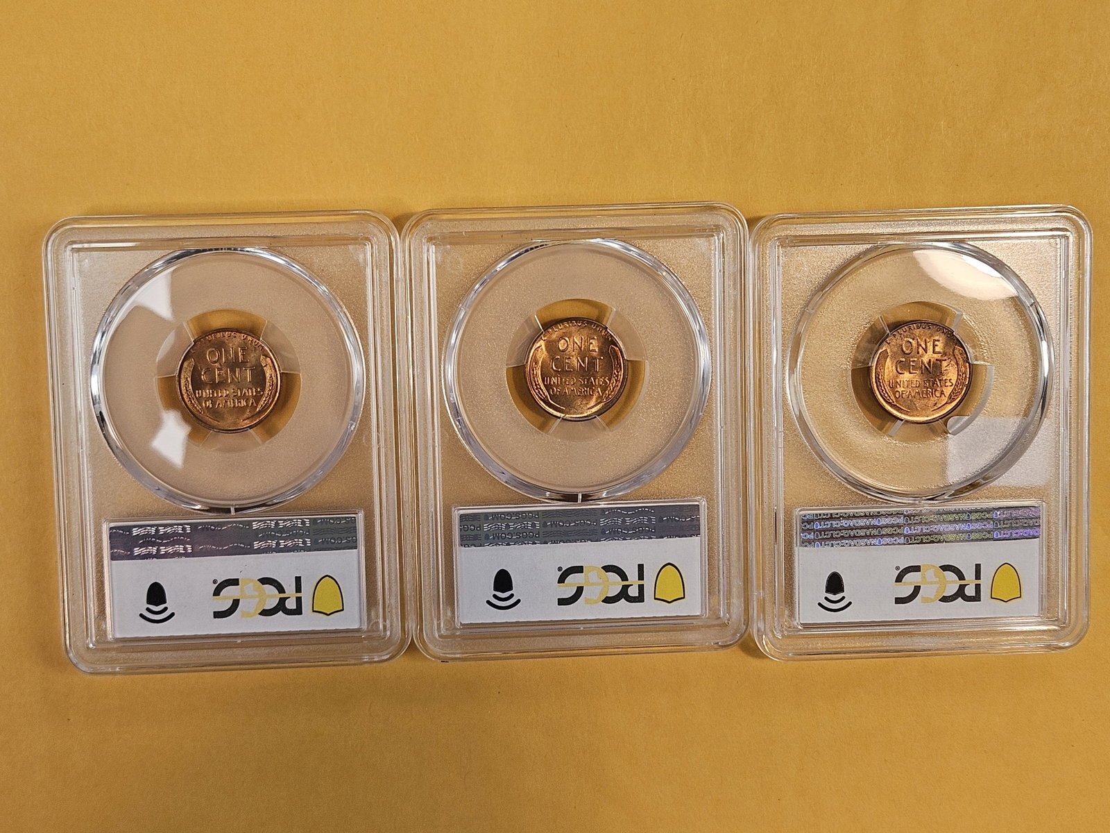 Three PCGS-graded Blazin red Lincoln Wheat Cents - 3