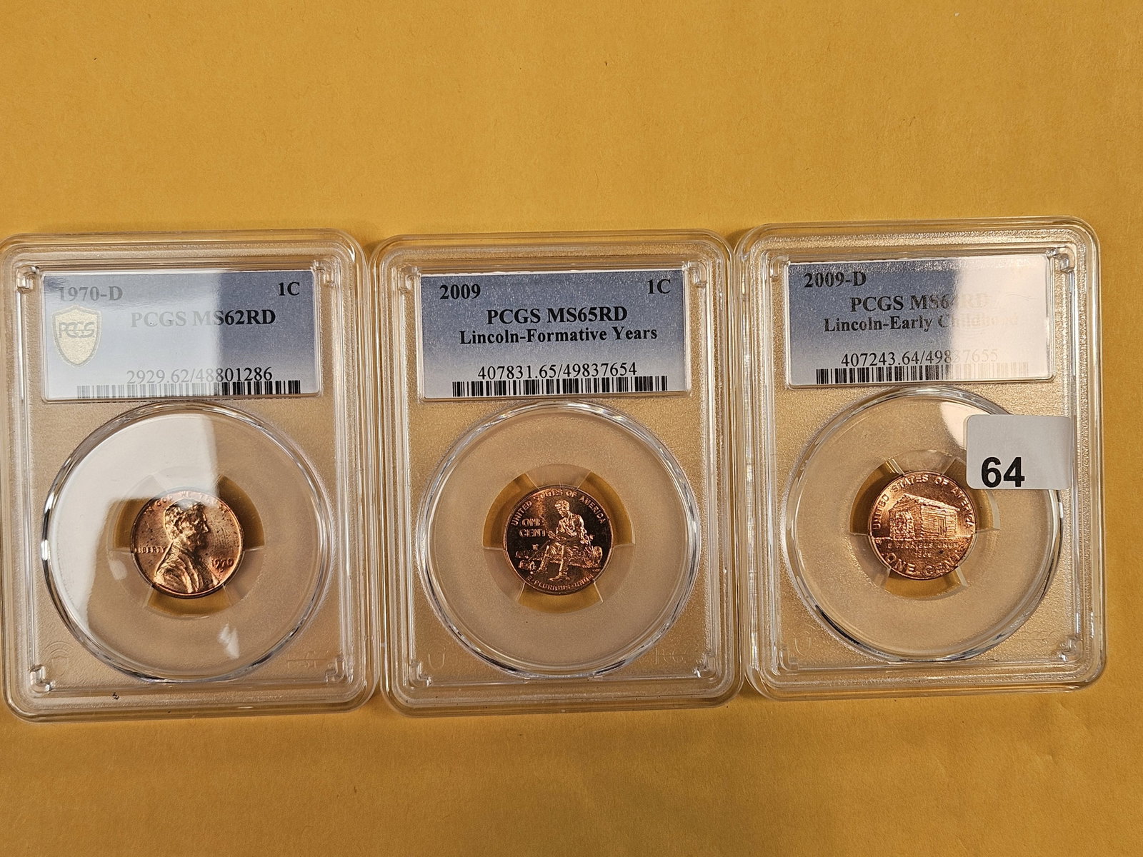 Three PCGS-graded Blazin red Lincoln Wheat Cents - 2