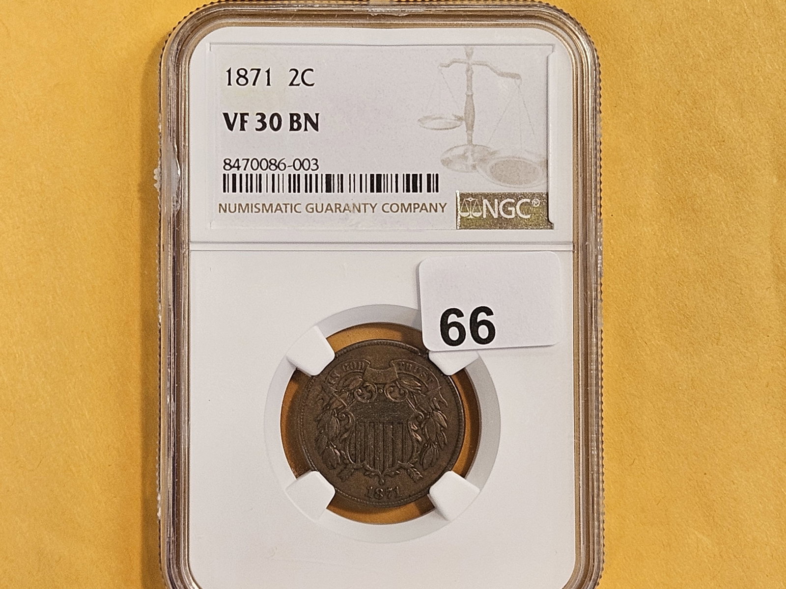 NGC 1871 Two Cent Piece in Very Fine - 30 Brown - 2