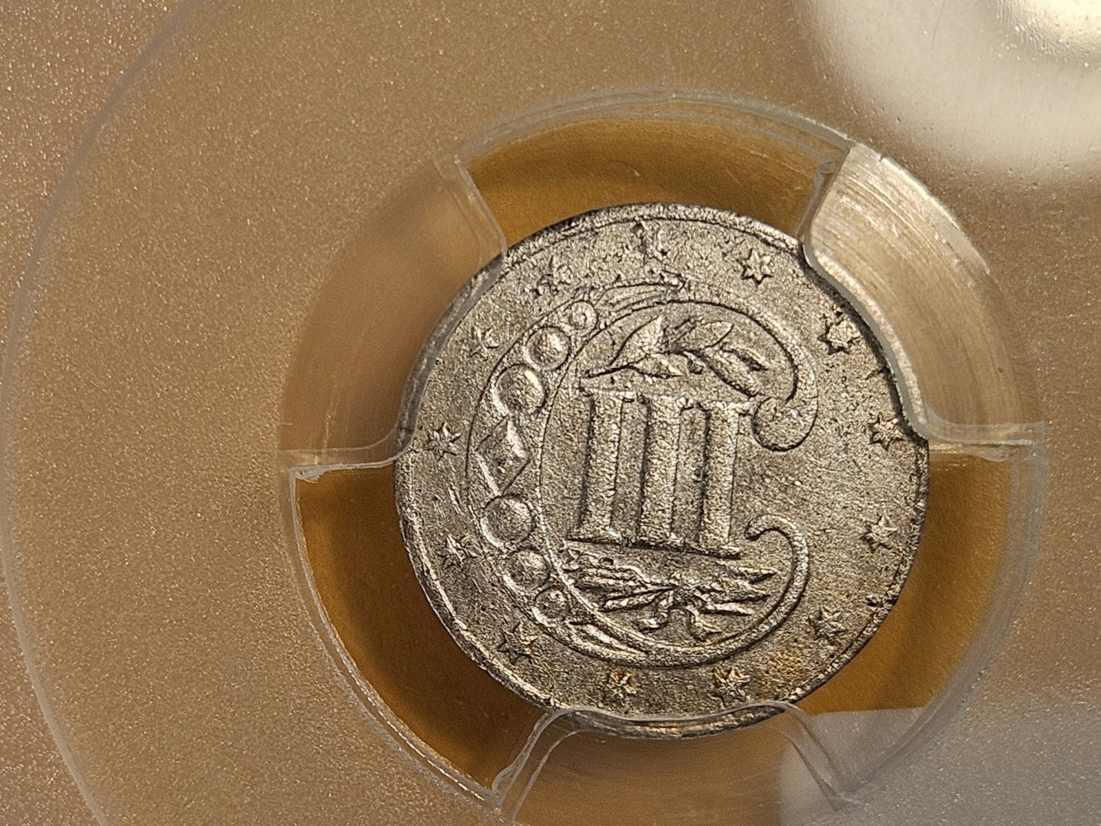 PCGS 1858 Three Cent Silver Trime in Brilliant About Uncirculated - details - 4