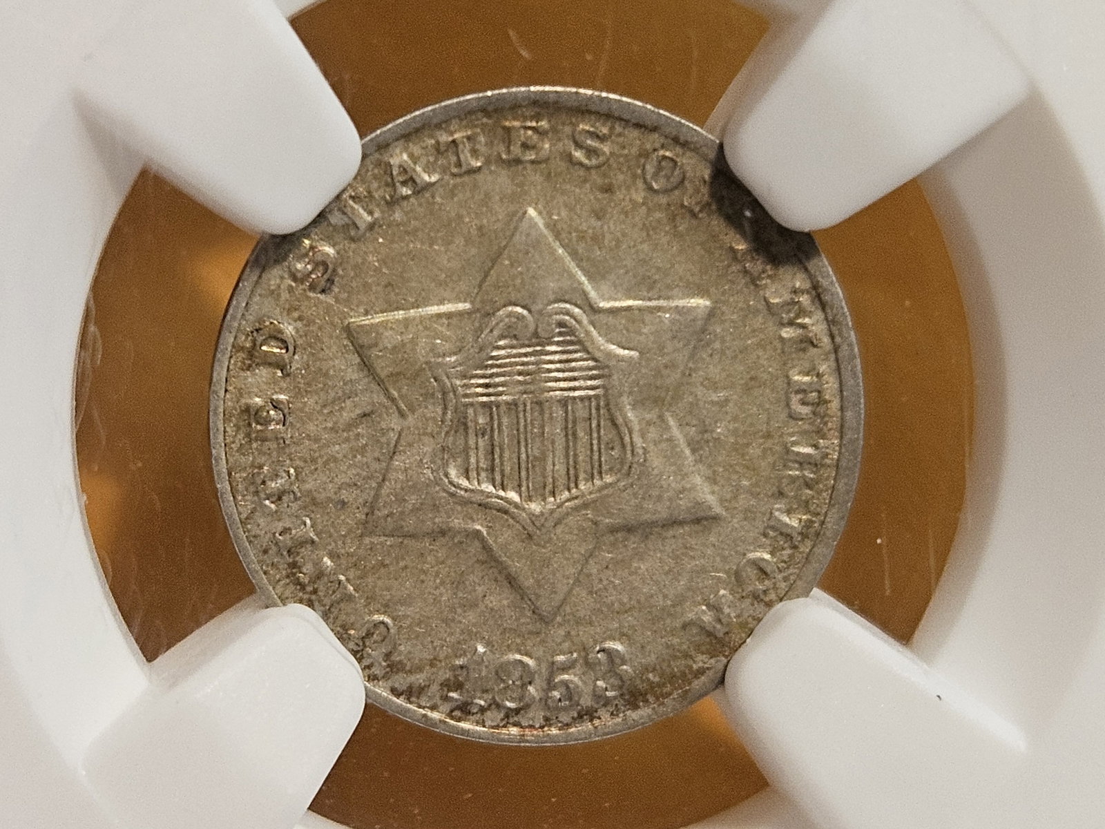 NGC 1853 Three Cent Silver Trime in About Uncirculated - 55 - 3