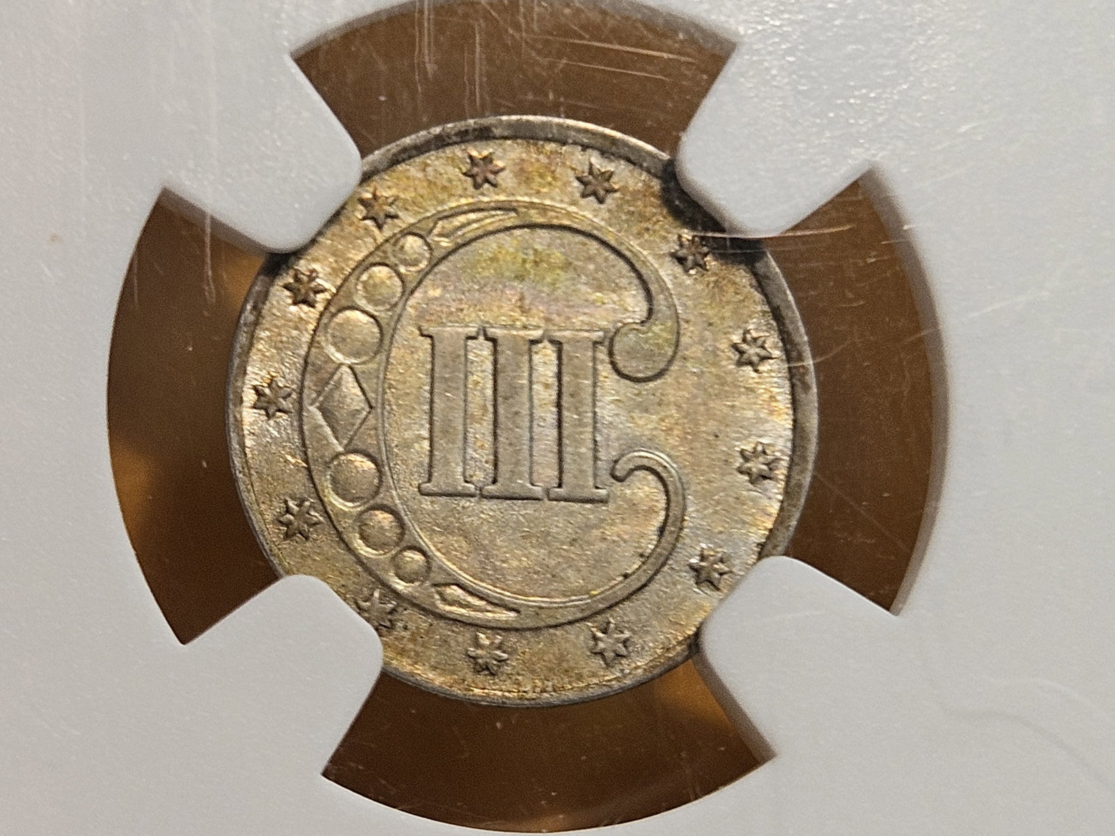 NGC 1853 Three Cent Silver Trime in About Uncirculated - 55 - 5