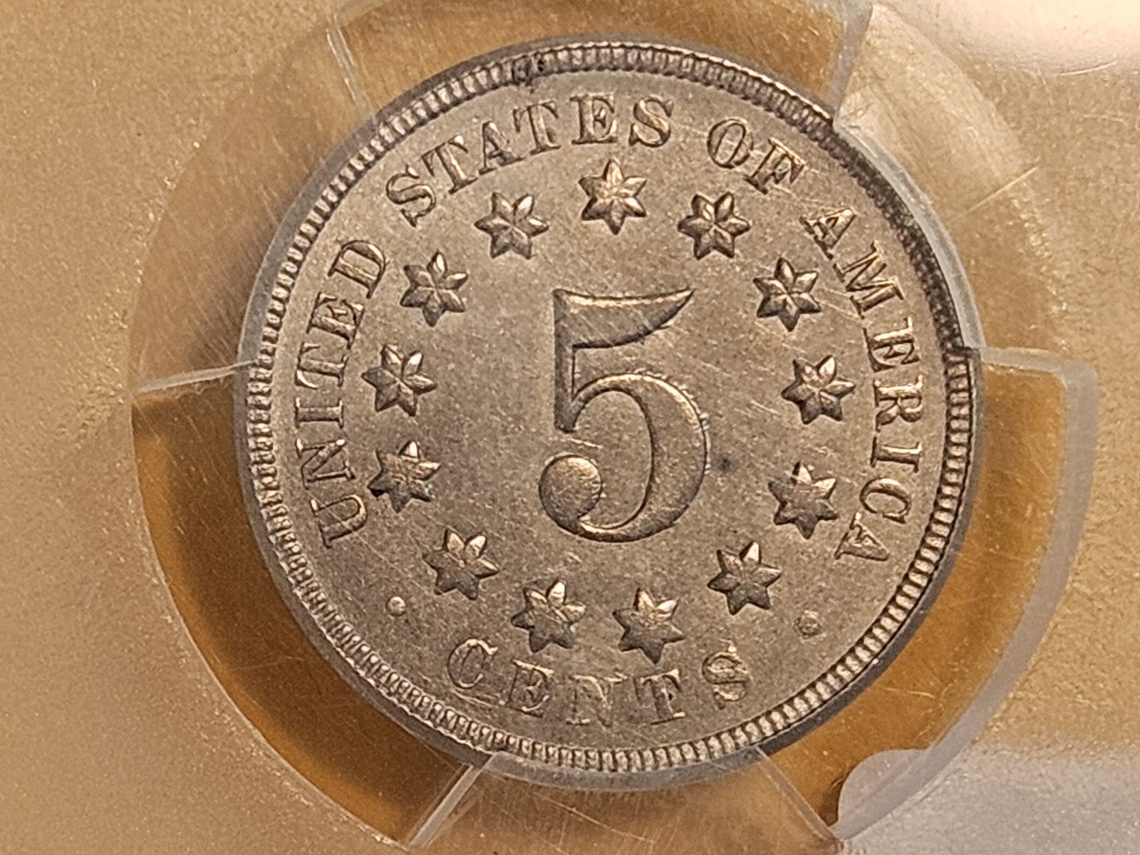 PCGS 1867 Shield Nickel in About Uncirculated - 53 - 5