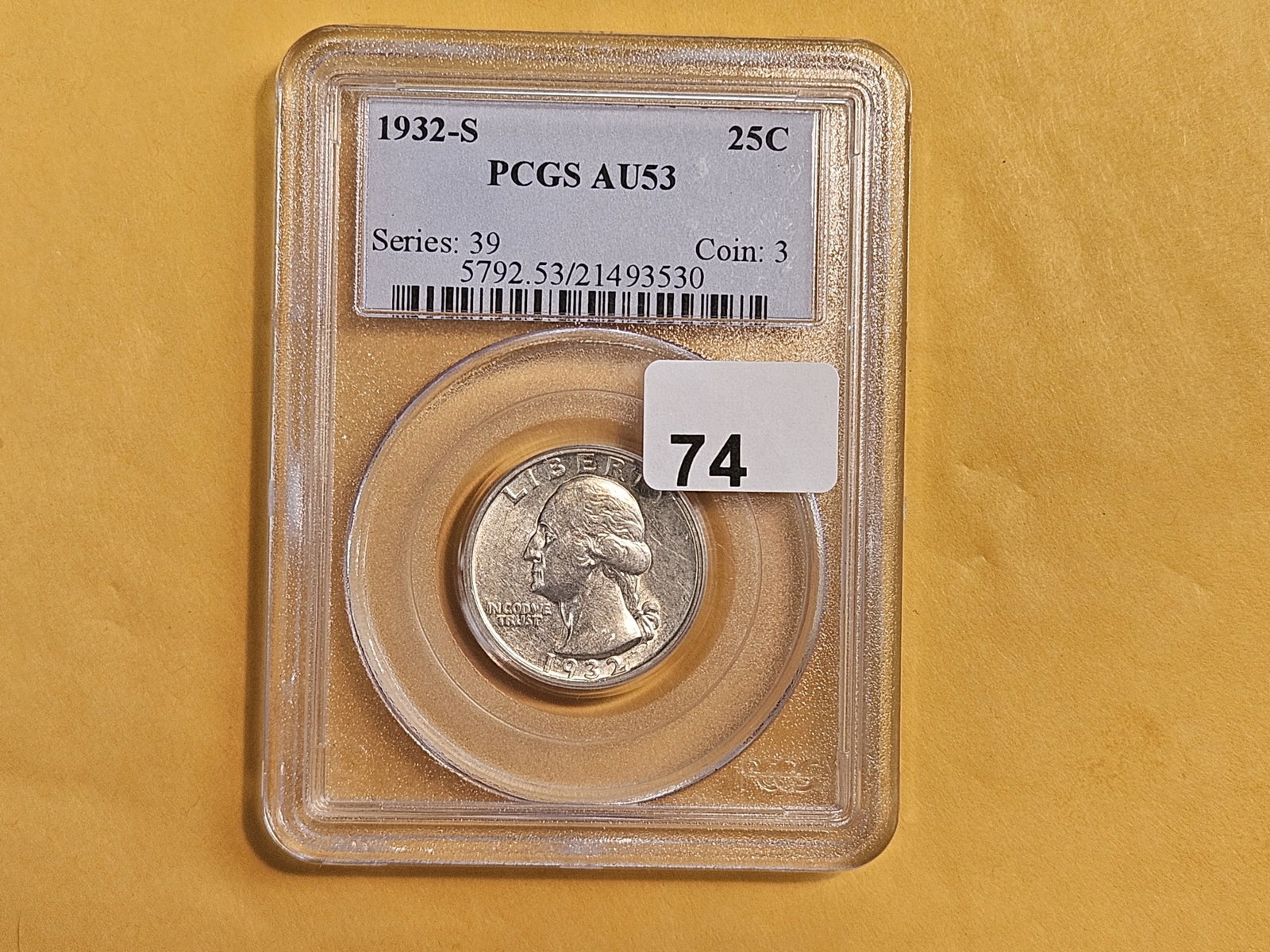 ** KEY DATE ** PCGS 1932-S Washington Quarter in About Uncirculated - 53 - 2