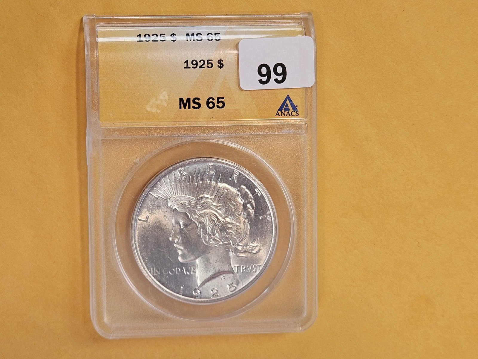 GEM! ANACS 1925 Peace silver Dollar in Mint State 65 - 2
