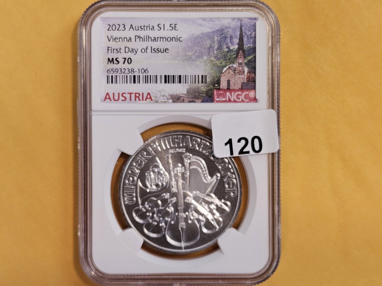 PERFECT! NGC 2023 Austria Silver 1.5 Euro in Mint State 70: Perfect Grade. Philharmonic