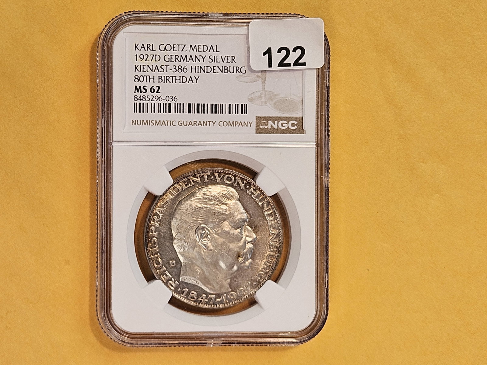 NGC 1927-D German Silver Medal in Mint State 62 - 2