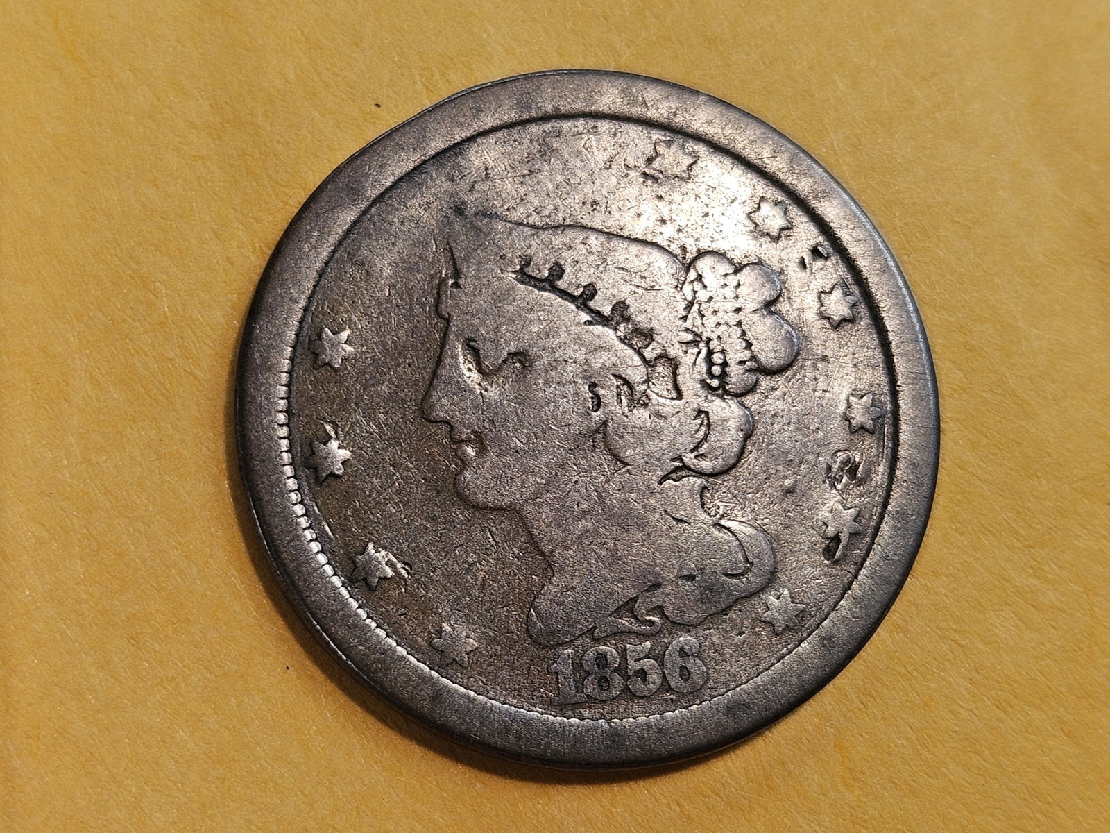1856 Braided Hair Half-Cent in Good plus: Even wear