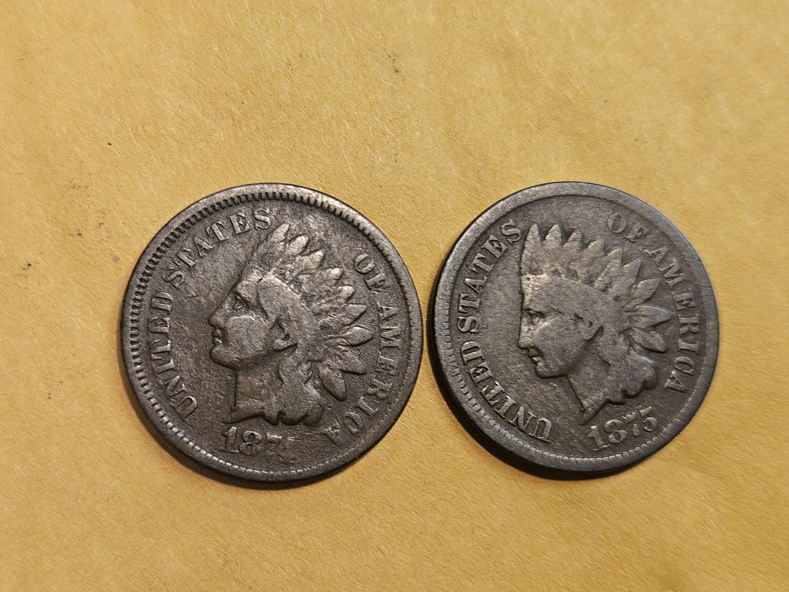 Two little better date Indian Cents in Very Good: 1874 and 1875