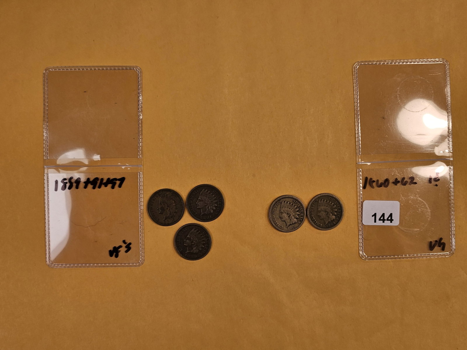 Five little better Indian Cents: 1889, 1891 and 1897 in Very Fine and 1860 and 62 C-N in Very Good