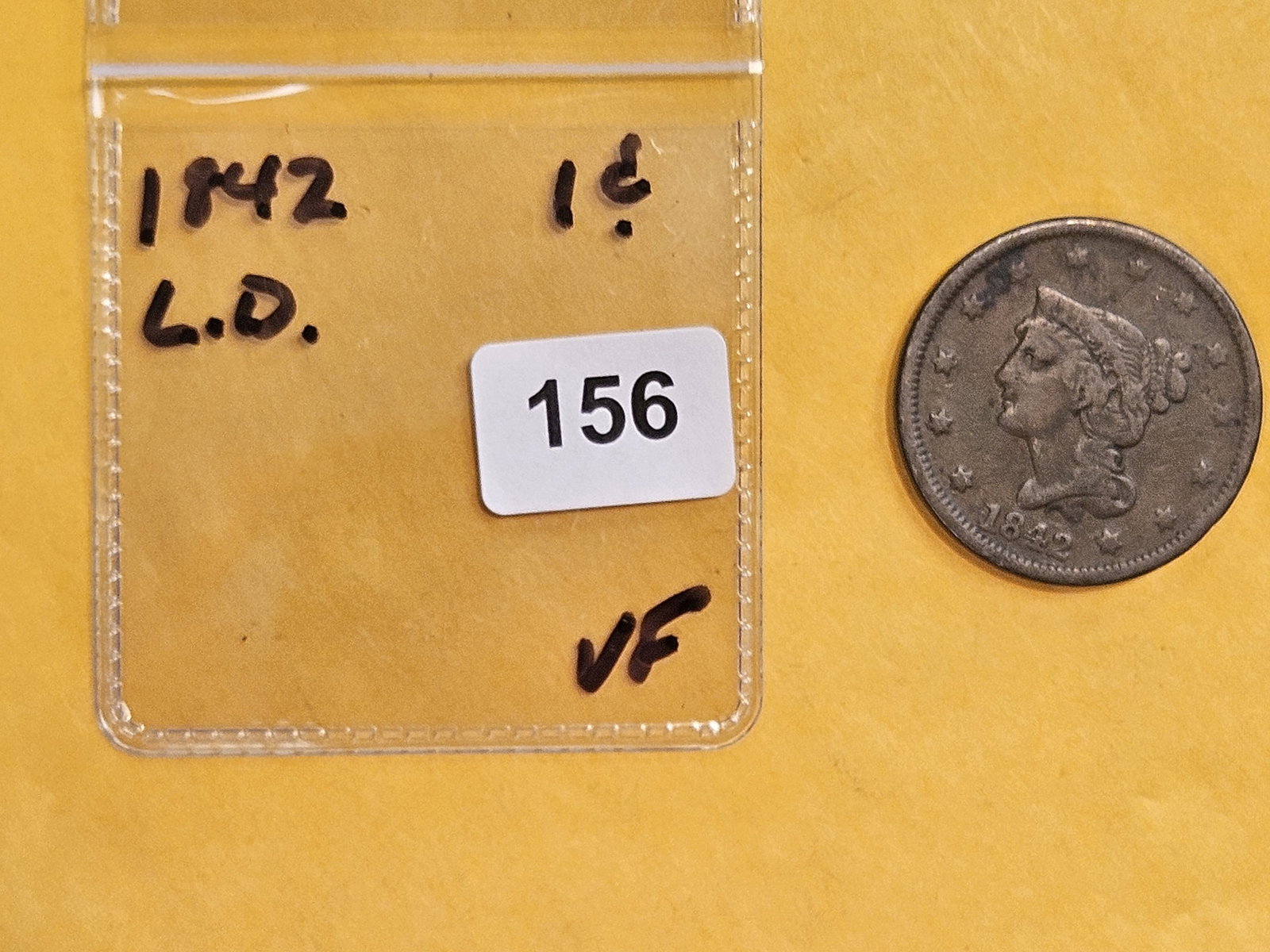 1842 Braided Hair Large Cent in Very Fine - 2