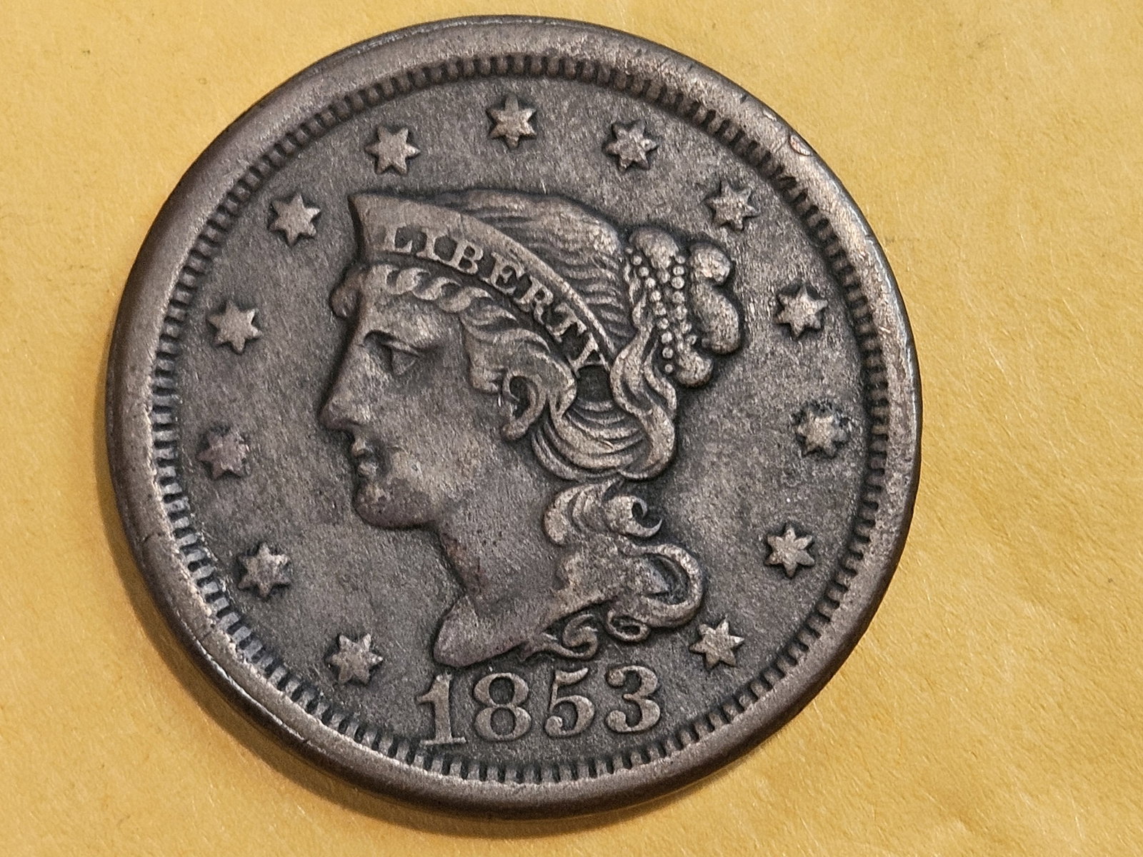 1853 Braided Hair Large Cent: In Extra Fine