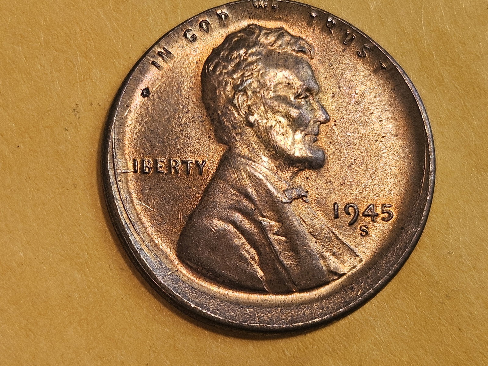 MINT ERROR! Very Choice Brilliant Uncirculated 1945-S Lincoln Cent: Out-of-Collar Strike