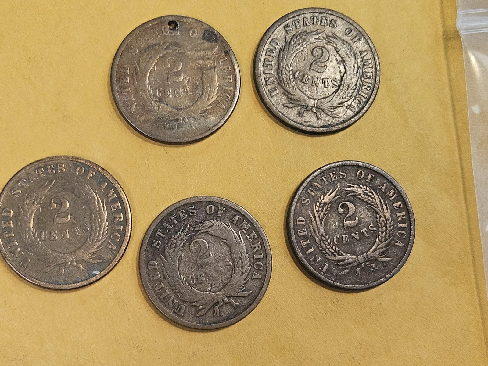 Five mixed Two Cent pieces - 3