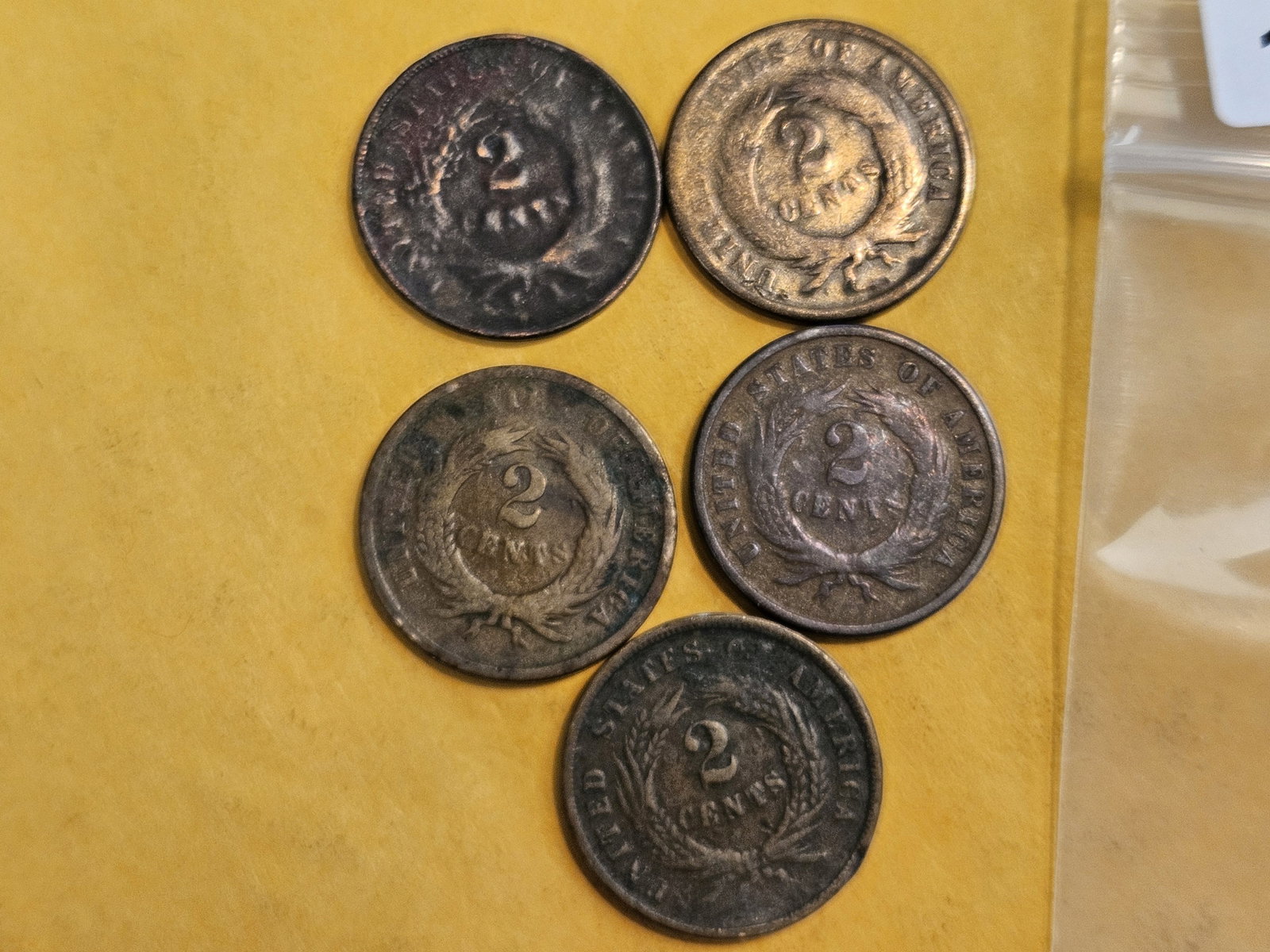 Five mixed Two Cent pieces - 3