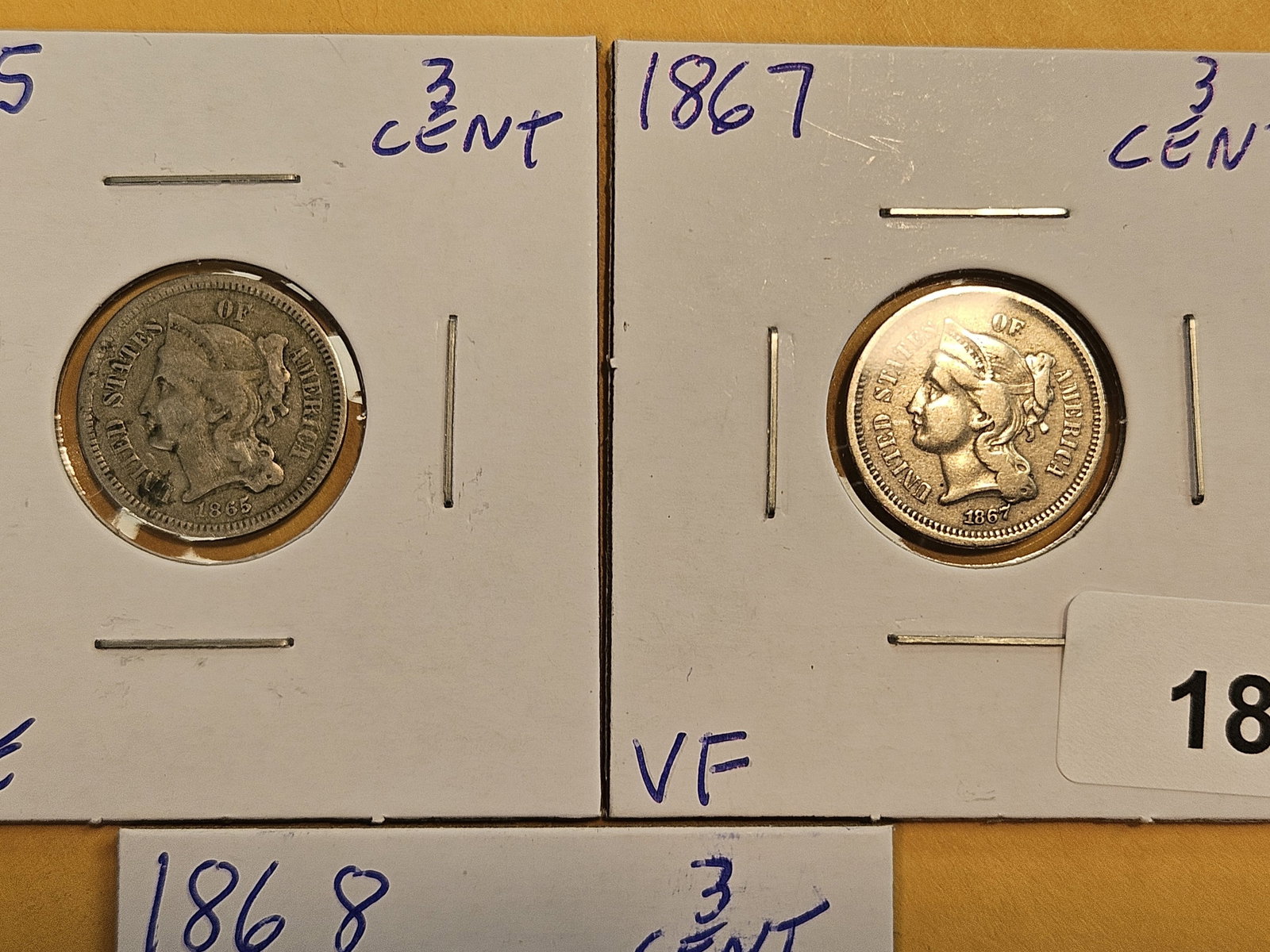 Three 3-Cent nickels in Very Good to Very Fine - 2