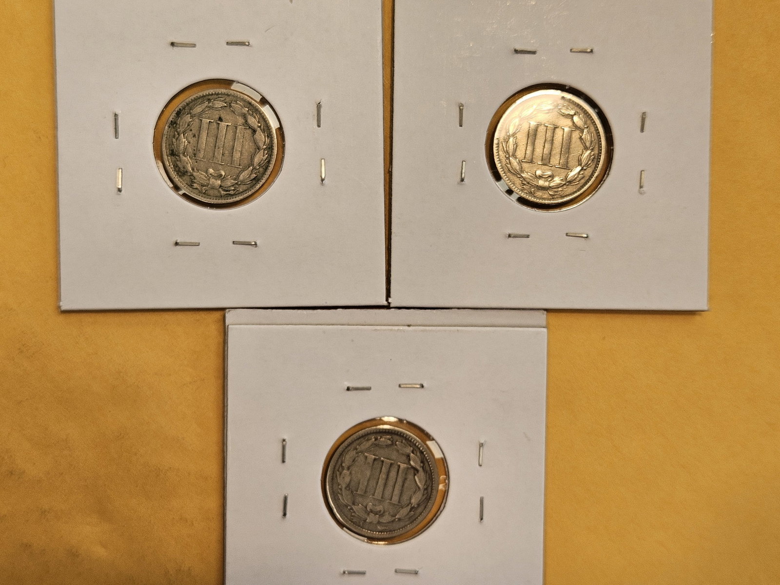 Three 3-Cent nickels in Very Good to Very Fine - 4