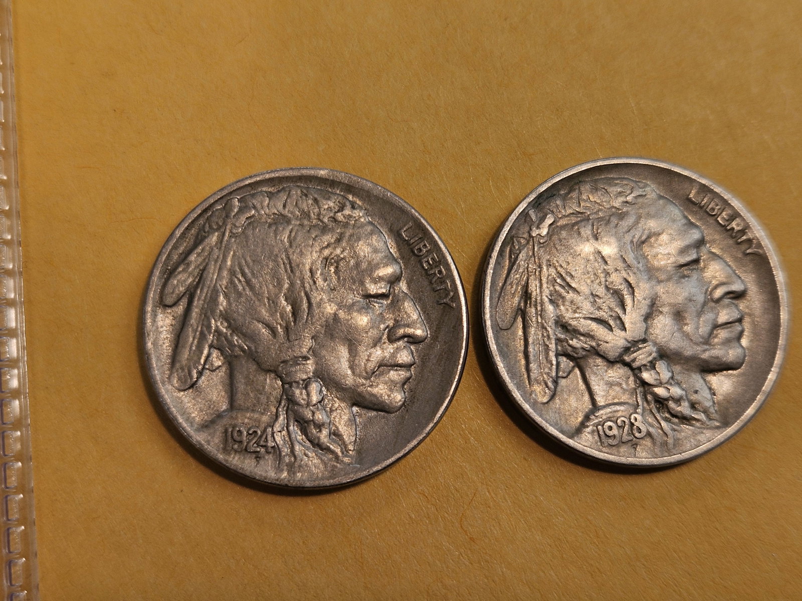 Two Little better Buffalo Nickels: 1924 in About Uncirculated and 1928-D in Extra Fine - 45
