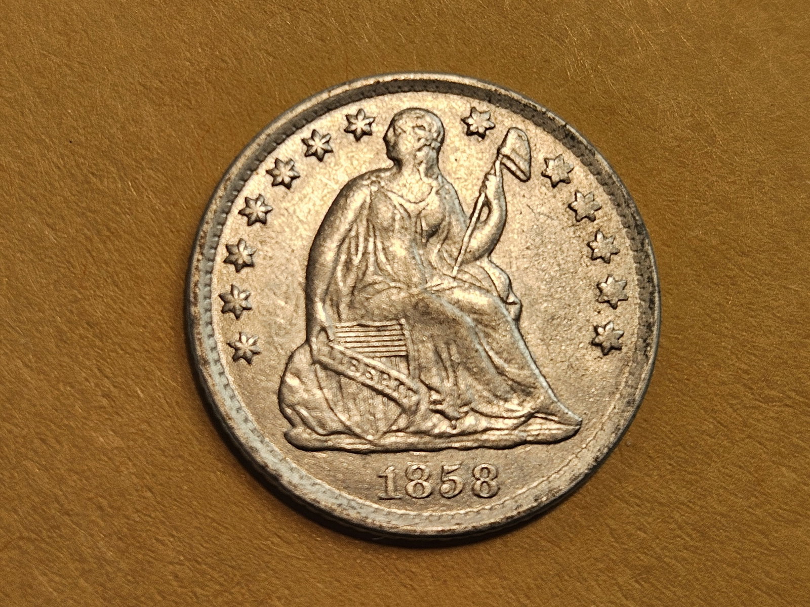 Brilliant About Uncirculated plus 1858-O Seated Liberty silver Half-Dime - 3