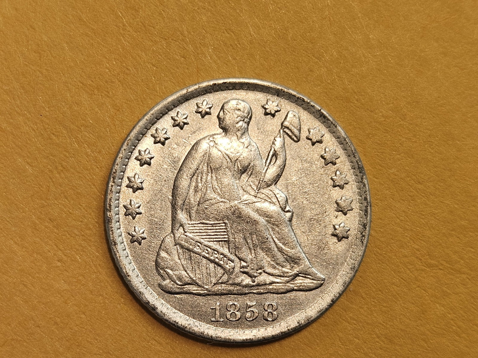 Brilliant About Uncirculated plus 1858-O Seated Liberty silver Half-Dime - 4