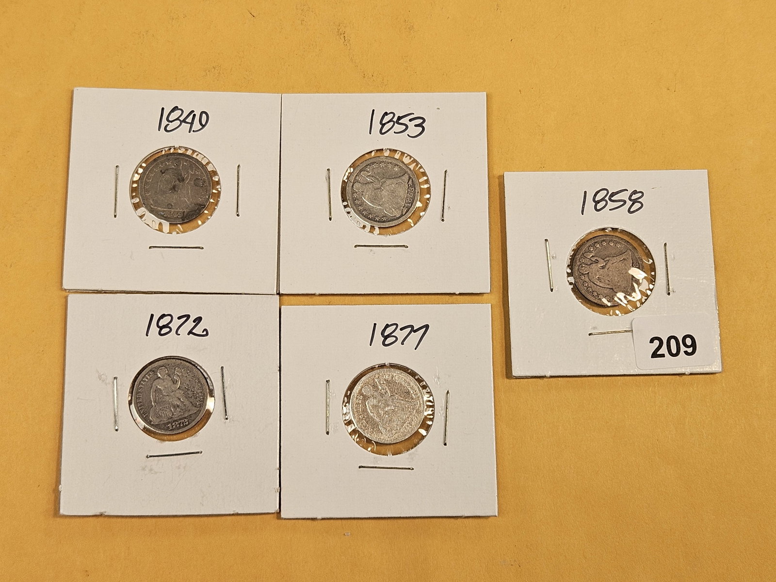 Five mixed Silver Seated Liberty Dimes - 2